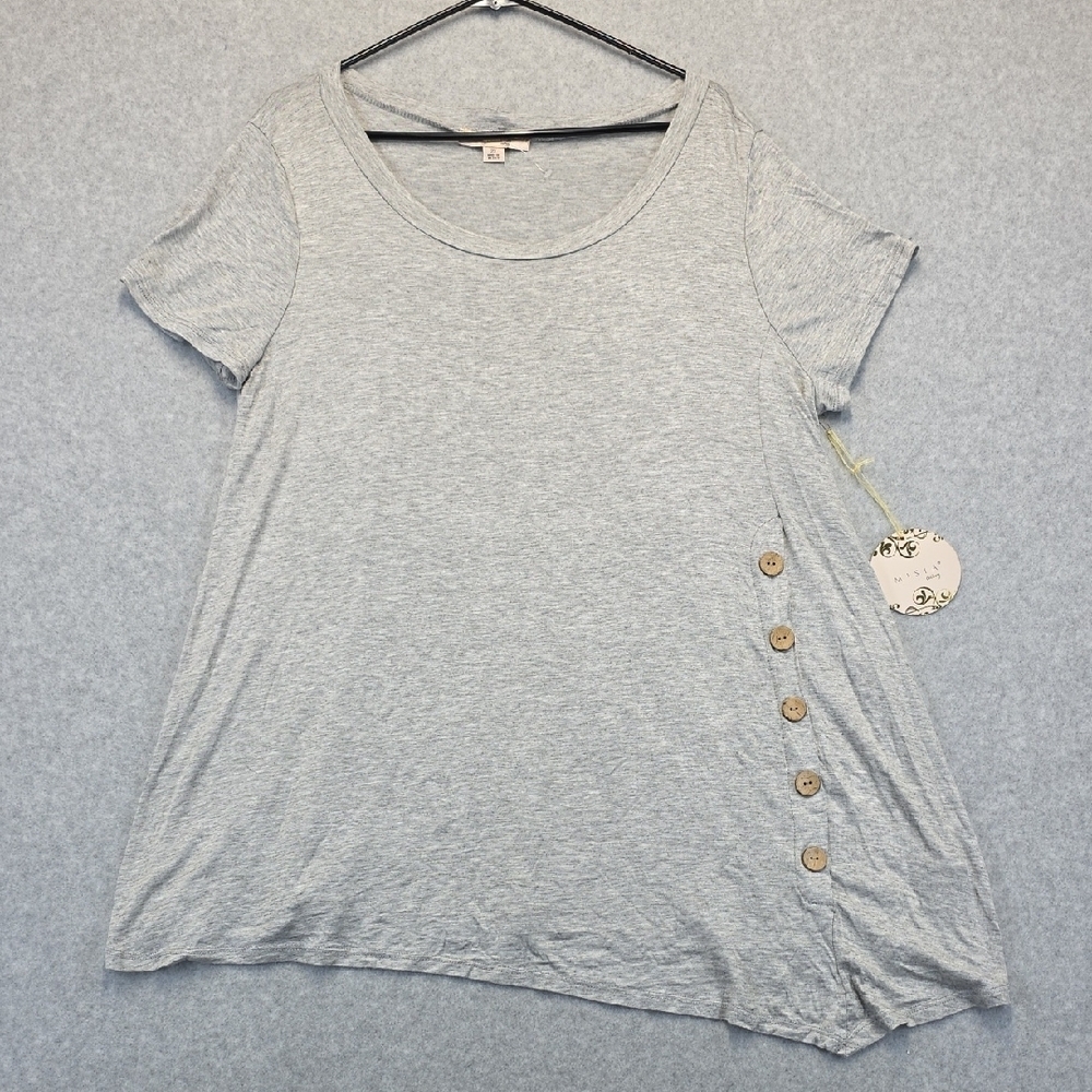 Casual Gray Women's Top with Button Detail
